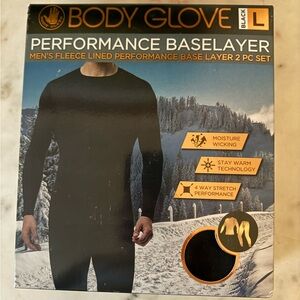 Body Glove Mens Black L Fleece-Lined Performance Baselayer 2-Pc Set New